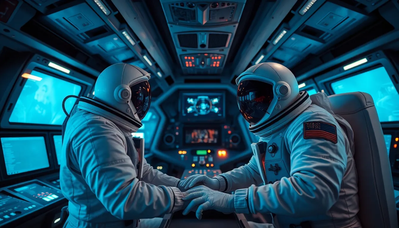 Astronauts Collaborating Inside Spacecraft