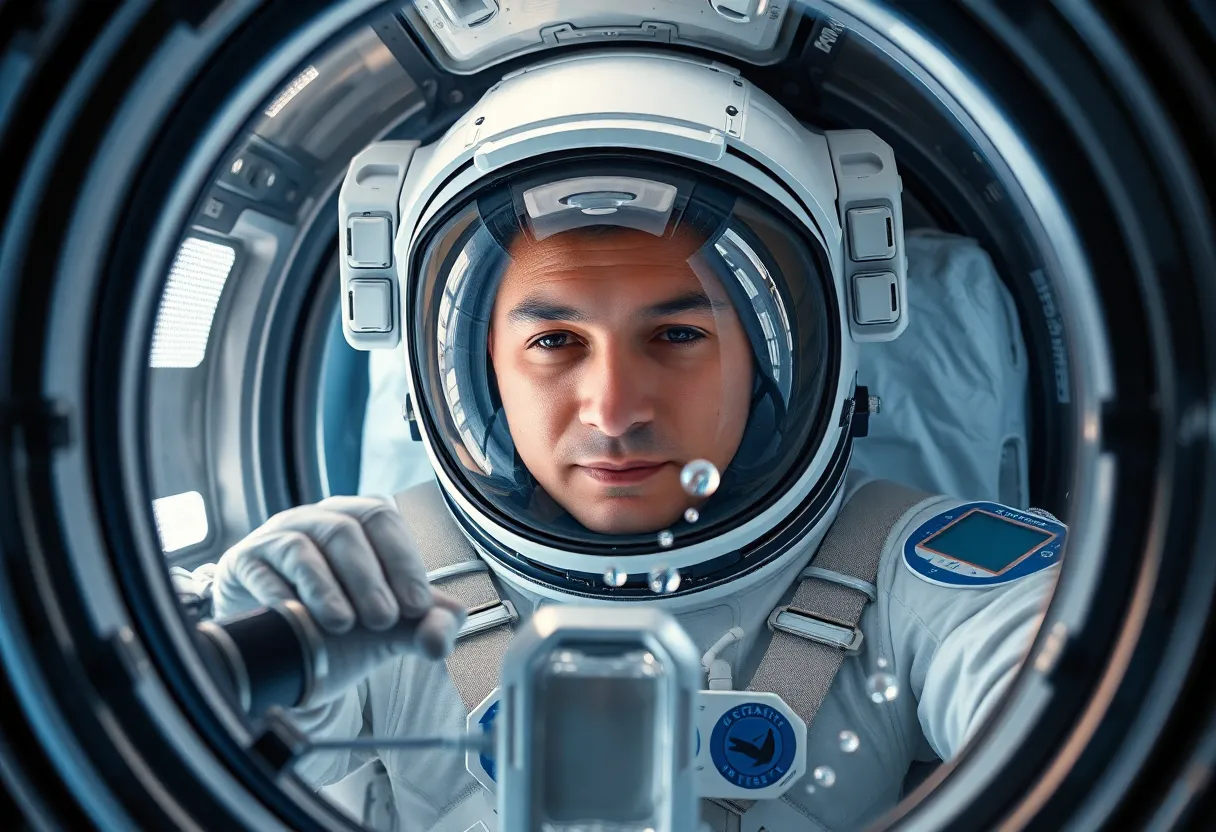 Astronaut Conducting Experiments in Capsule