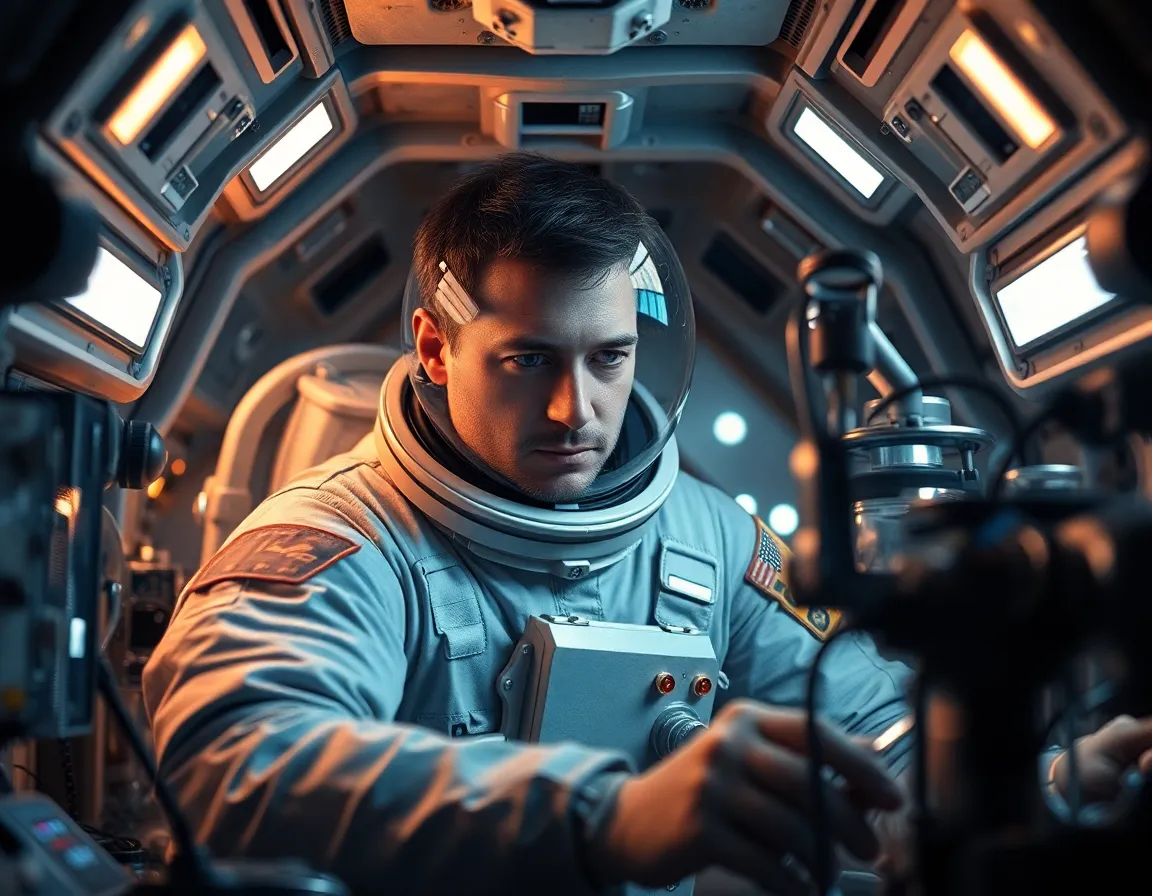 Astronaut Conducting Experiments in Spacecraft