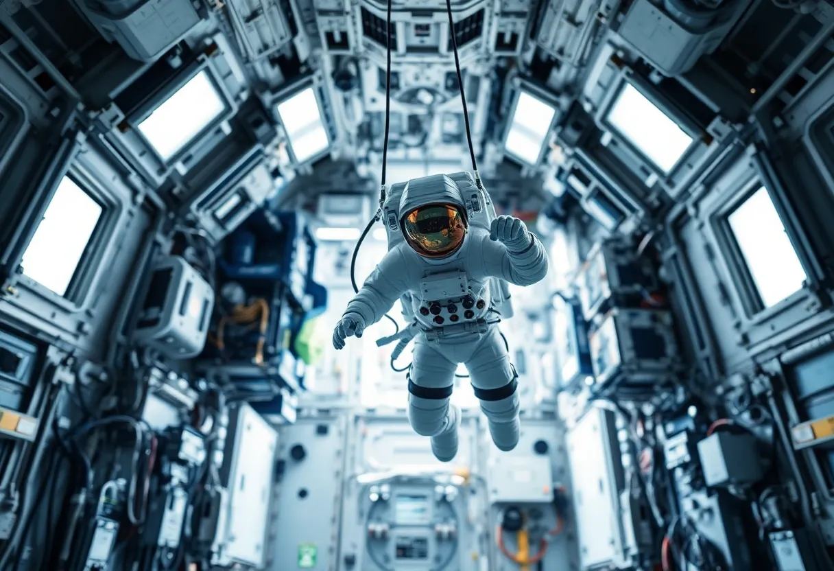 Astronaut Performing Spacewalk Inside Space Station