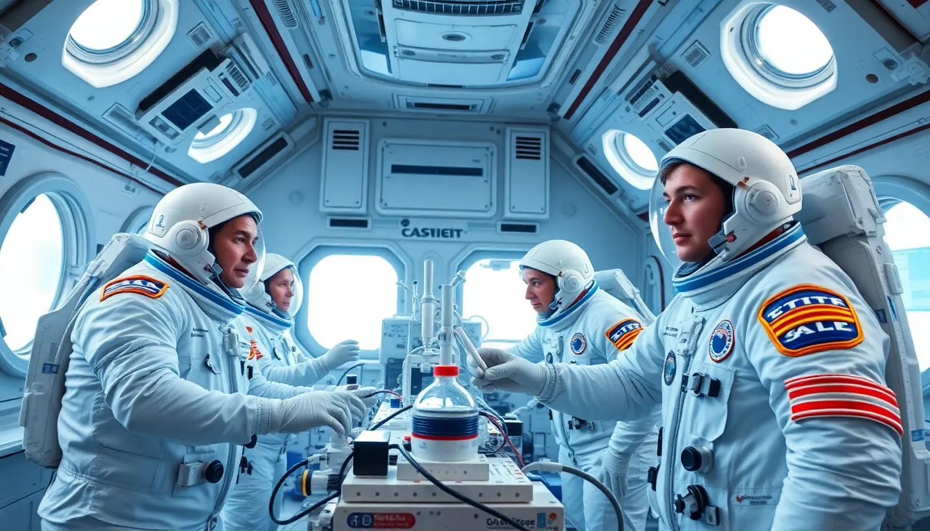 Astronauts Conducting Research in Space Station