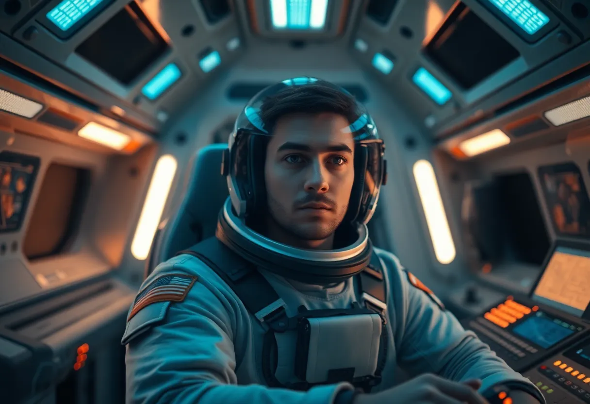 Astronaut at Control Panel in Spacecraft