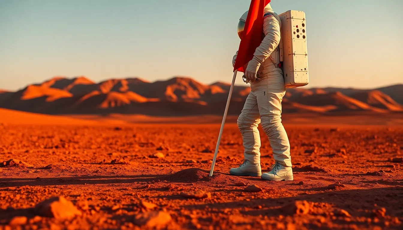 Astronaut Planting Flag on Distant Planet