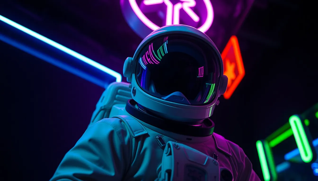 Futuristic Astronaut Under Neon Lights