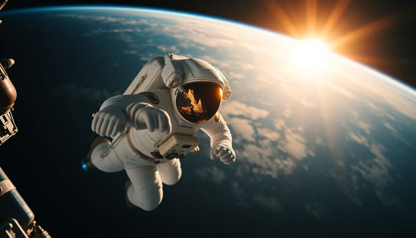 Astronaut Spacewalk Outside ISS