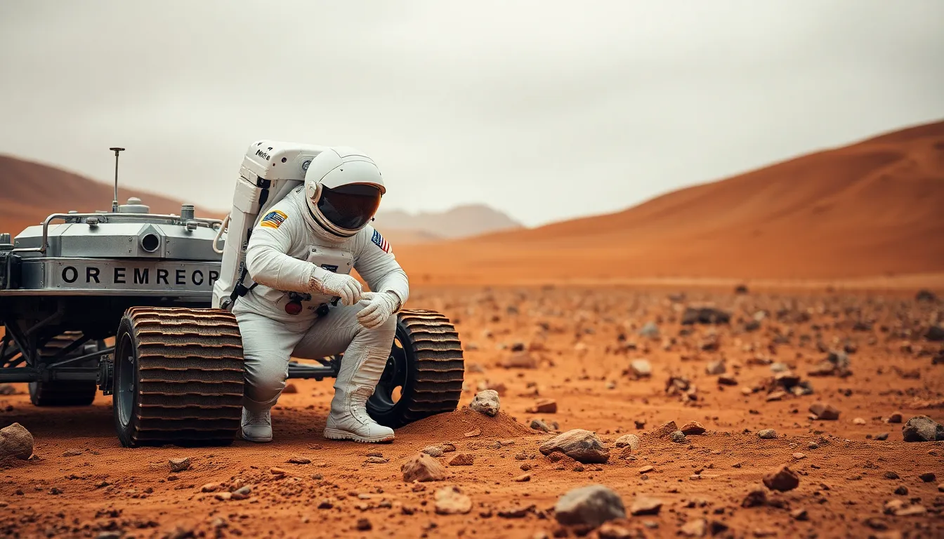 Astronaut Researching Martian Soil