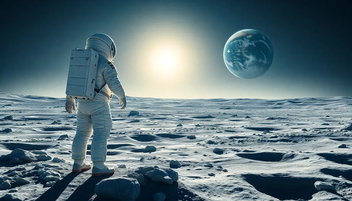 Astronaut on the Moon with Earth Rise