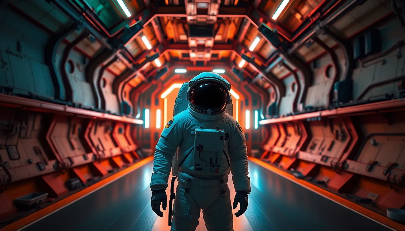 Astronaut in Futuristic Space Habitat