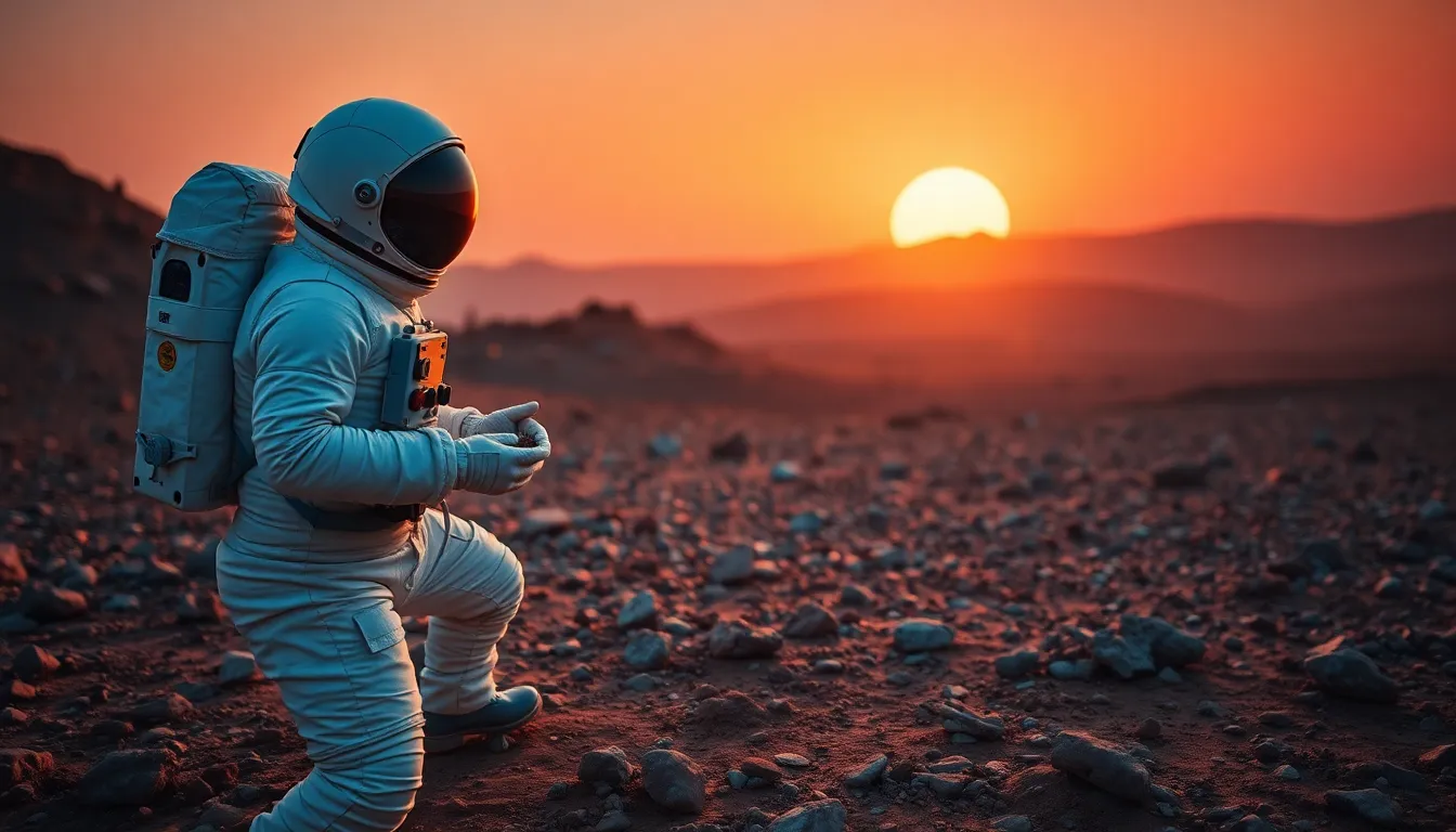 Astronaut Collecting Samples on Mars