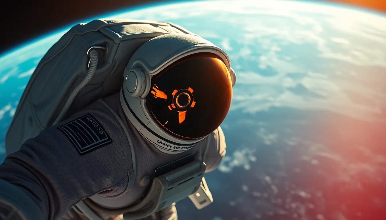Astronaut Floating in Space with Earth