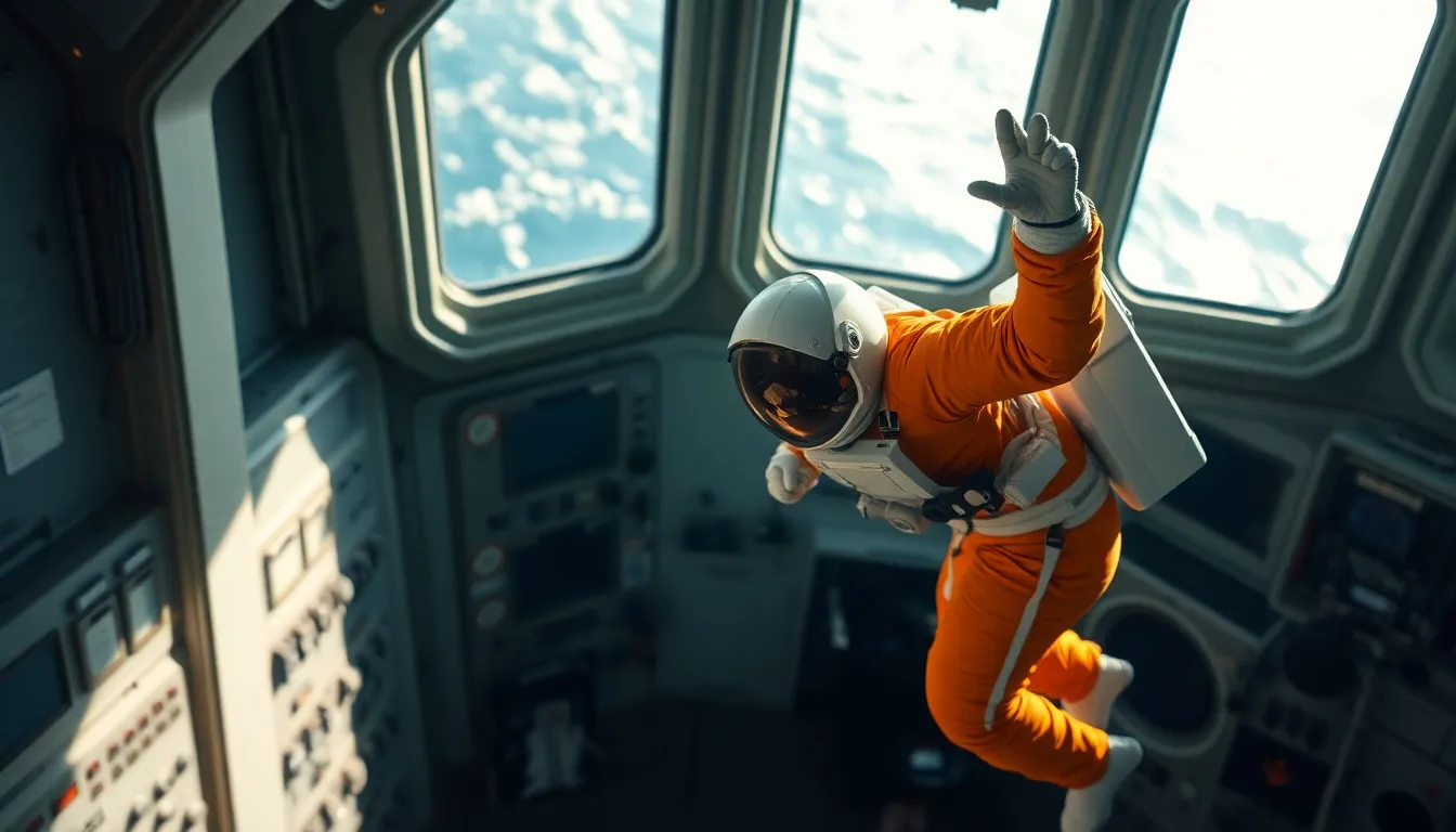 Astronaut in Zero Gravity Inside Spacecraft