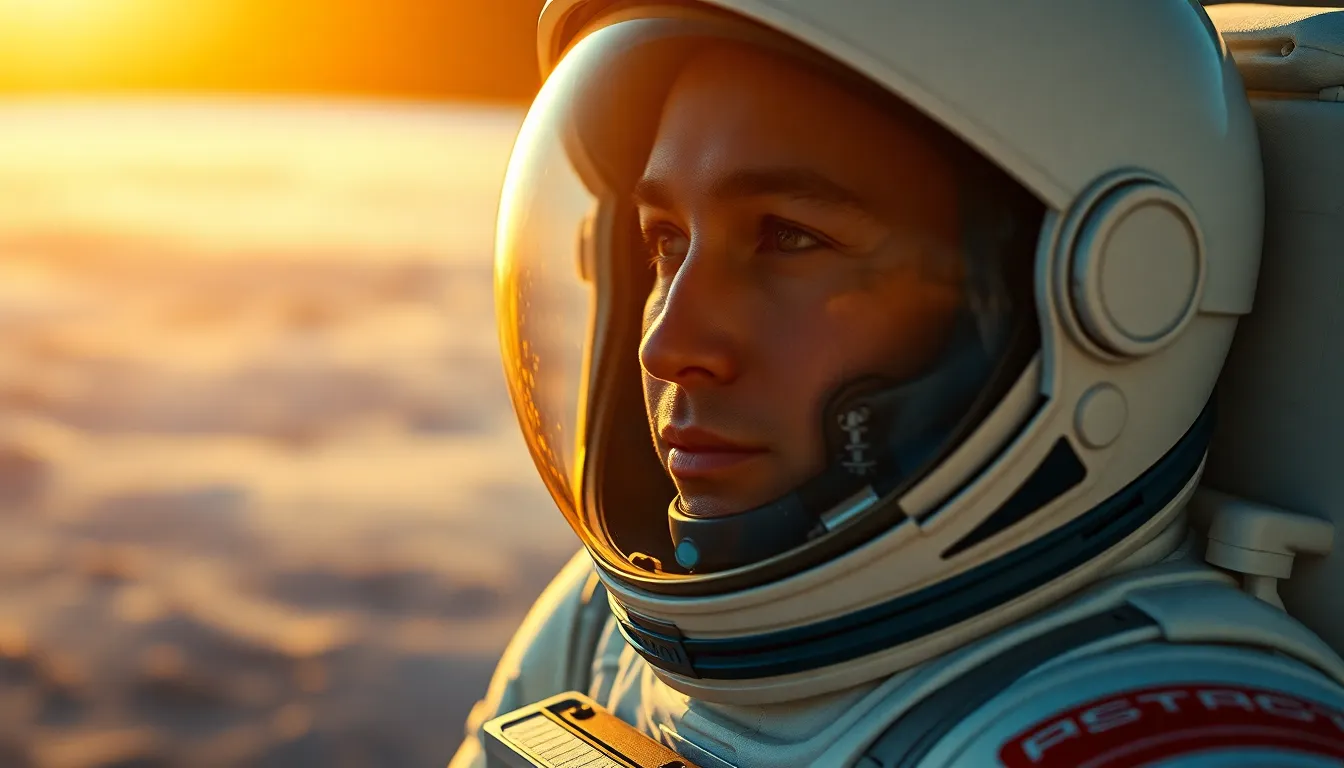 Astronaut in Space with Earth Below An astronaut is seen floating inside a spacecraft with the vibrant Earth below, illuminated by soft sunlight. The focus is on the astronaut's detailed spacesuit, showcasing texture and intricate patches. The deep blues and greens of Earth contrast with the vast void of space, creating a striking visual. The composition captures the essence of exploration and technology, evoking feelings of wonder and adventure.