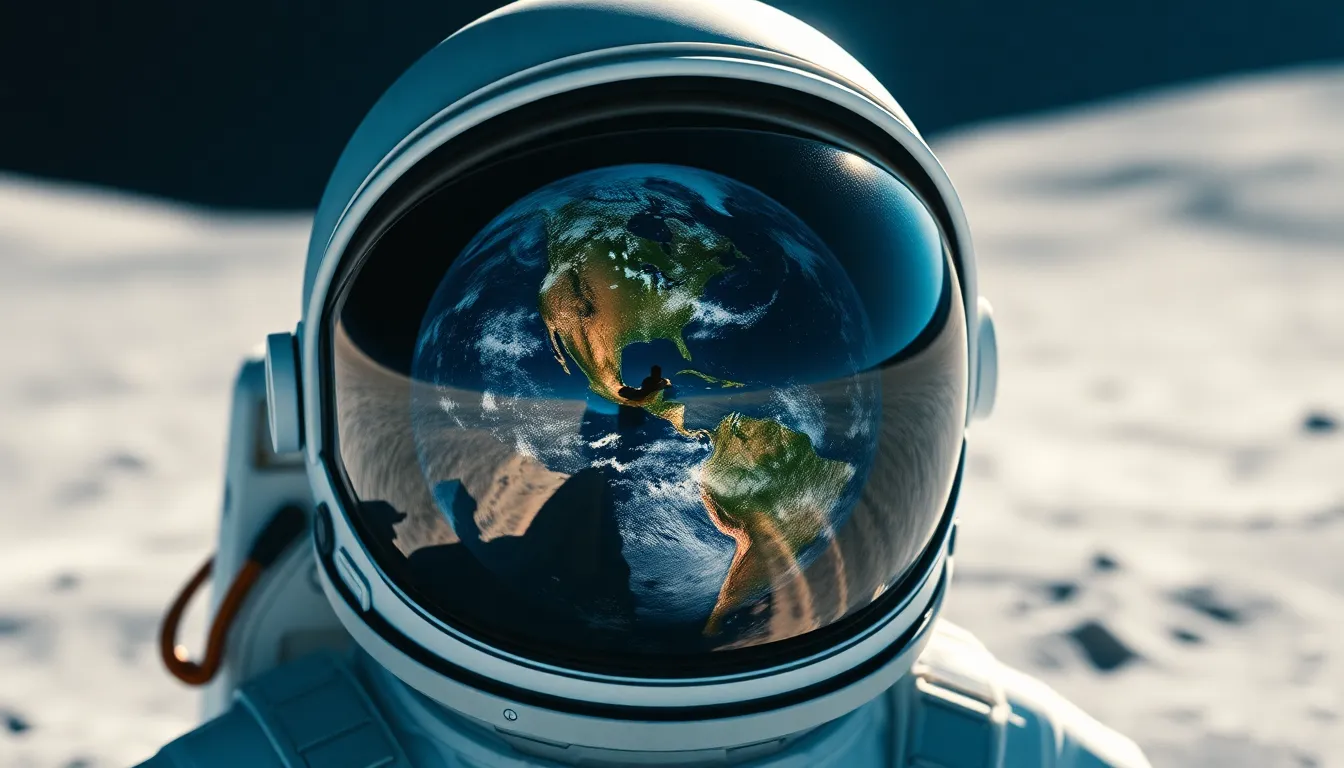 Astronaut Helmet Reflecting Earth from Moon