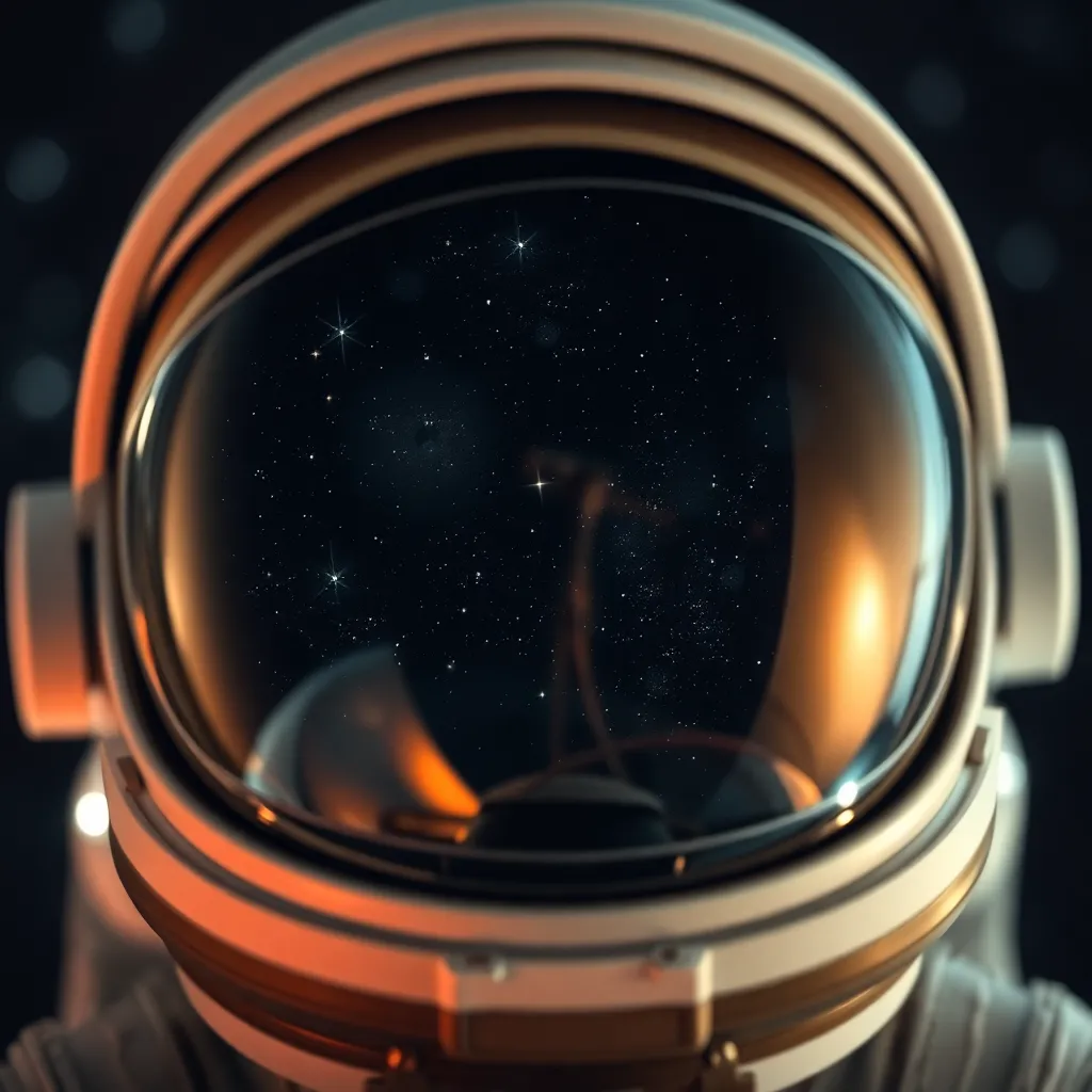 Astronaut Helmet Visor Reflecting Starry Space