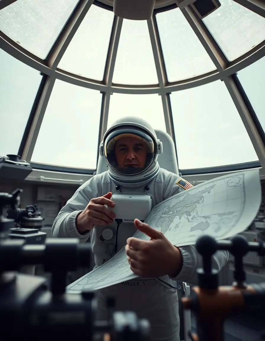 Astronaut Studying Celestial Maps in Observatory