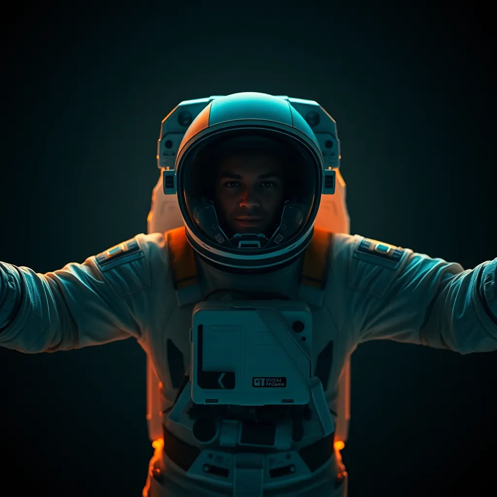 Astronaut Embracing the Universe In a breathtaking portrayal, an astronaut stands confidently in the expanse of space, arms open wide as if to embrace the cosmos. The dramatic butterfly lighting accentuates their features, casting a soft glow against the backdrop of endless stars. The contrasting colors of teal and orange emphasize the astronaut's suit, bringing forth the intricate details of the advanced fabric and materials. This image captures the profound connection between humanity and the universe, inviting viewers to explore the limitless possibilities of space exploration.