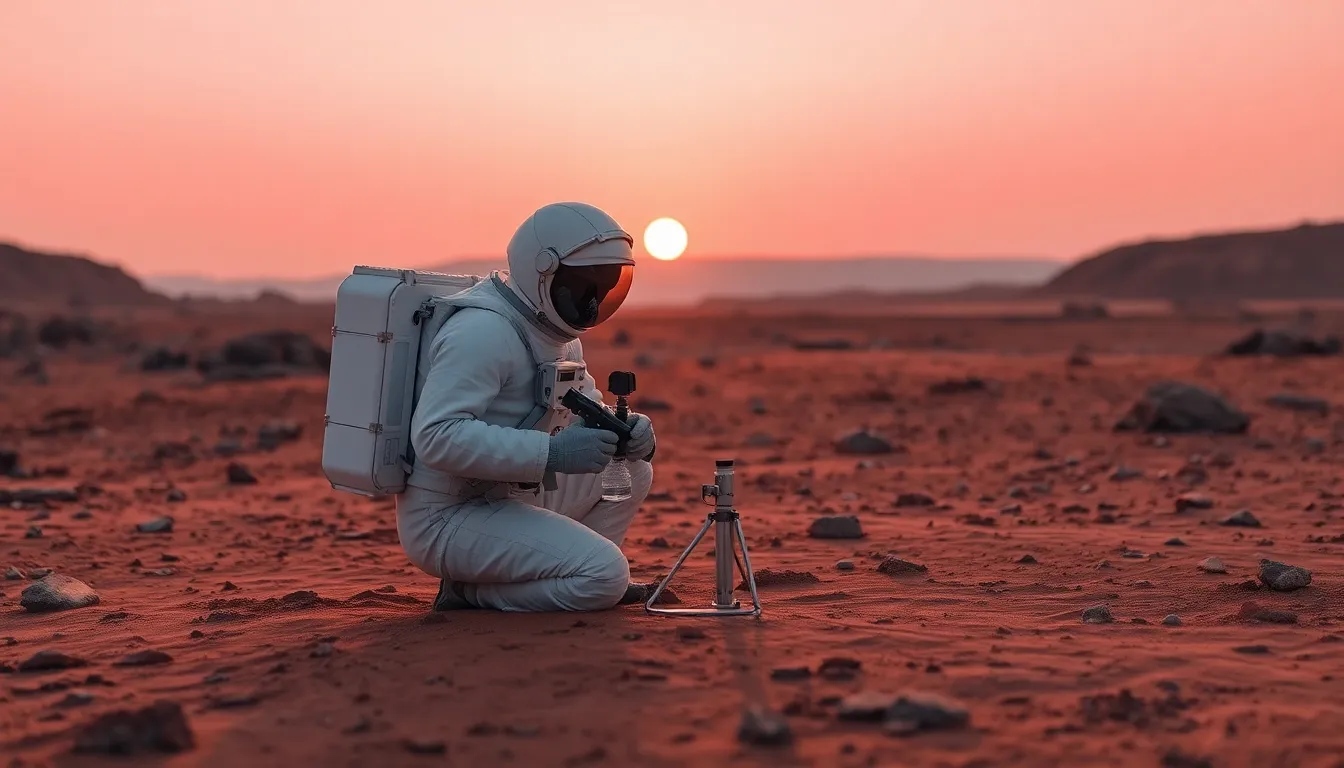 Astronaut Conducting Experiments on Martian Surface