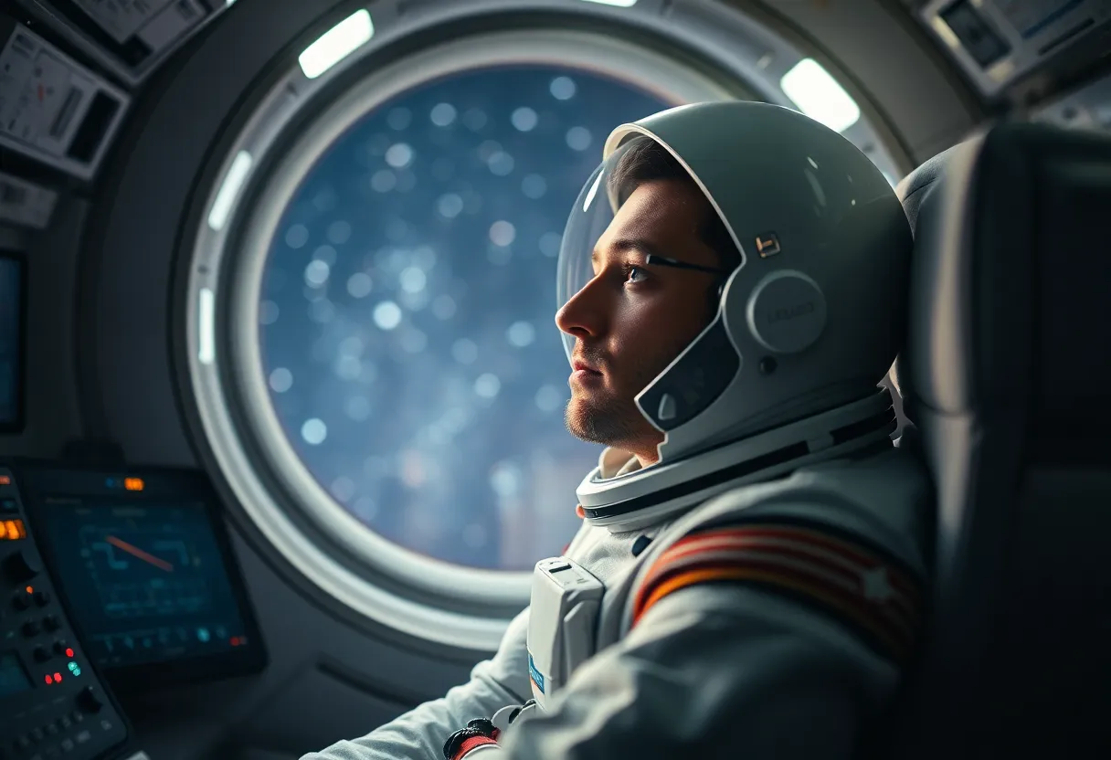 Astronaut Contemplating in Spacecraft