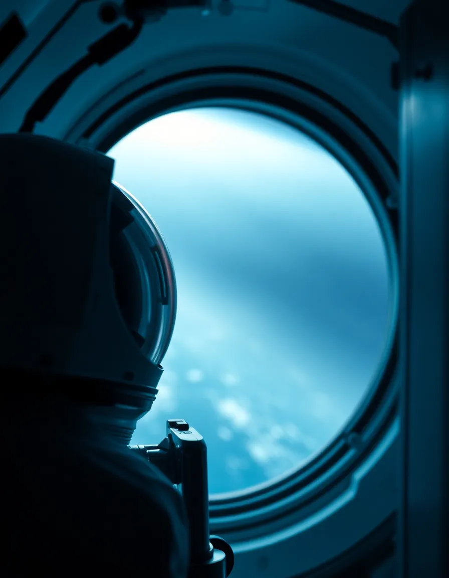 Astronaut Gazing Into Space Through Viewport