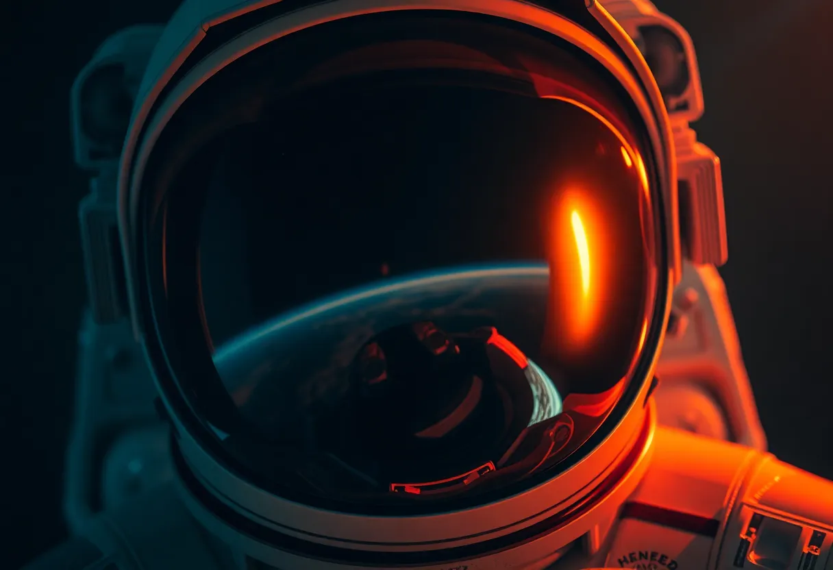 Close-Up of Astronaut's Helmet Reflecting Stars