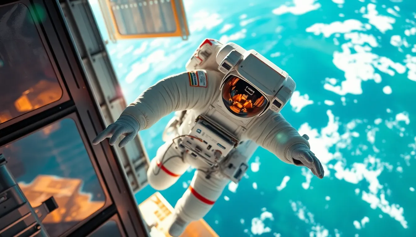 Astronaut on Alien Planet at Sunset An astronaut stands alone against the breathtaking backdrop of a setting sun on a distant planet. Vibrant shades of orange and pink fill the sky, casting stunning light on the rugged terrain and creating long shadows. The composition captures the vastness of the alien landscape, with the astronaut's suit contrasting beautifully against the rocky surface, amplifying the sense of isolation in this otherworldly environment.