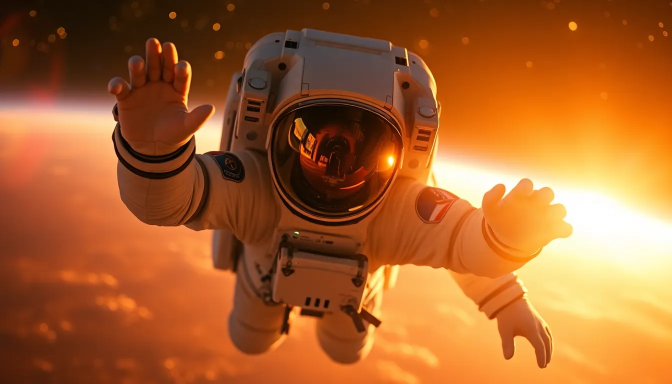 Astronaut Floating in Zero Gravity Among Stars