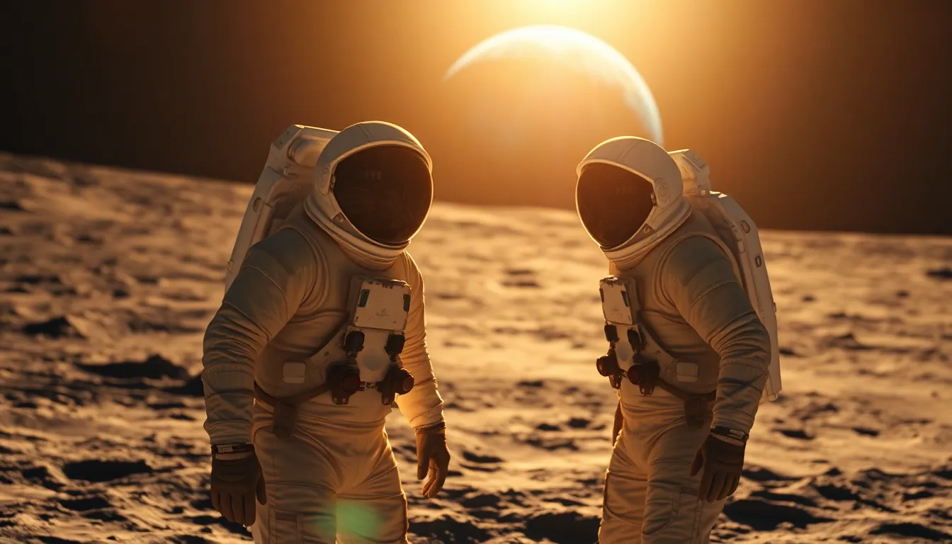 Astronauts on the Lunar Surface at Sunset