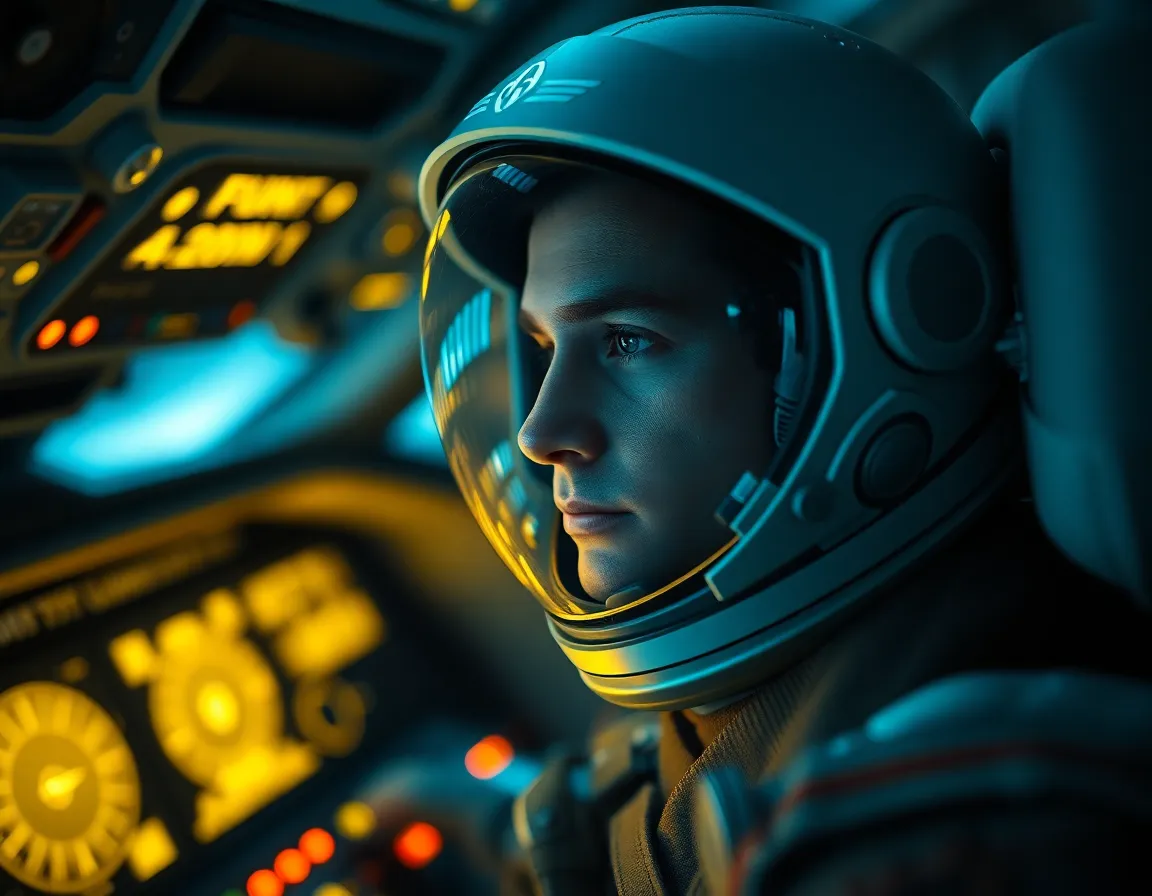 Focused Astronaut Inside Spacecraft