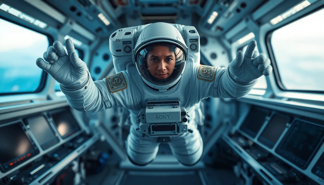 Astronaut Focused Inside Spacecraft Control Room This striking image features an astronaut focused on their tasks inside a spacecraft, surrounded by the glowing screens of the control panel. The soft white light from the screens creates a high-tech atmosphere, reflecting off their helmet and enhancing the details of the suit. The cool blue and gray tones evoke a sense of calm amidst the complexities of space travel. The centered composition emphasizes the astronaut's pivotal role, inviting viewers into the intimate space of space exploration.