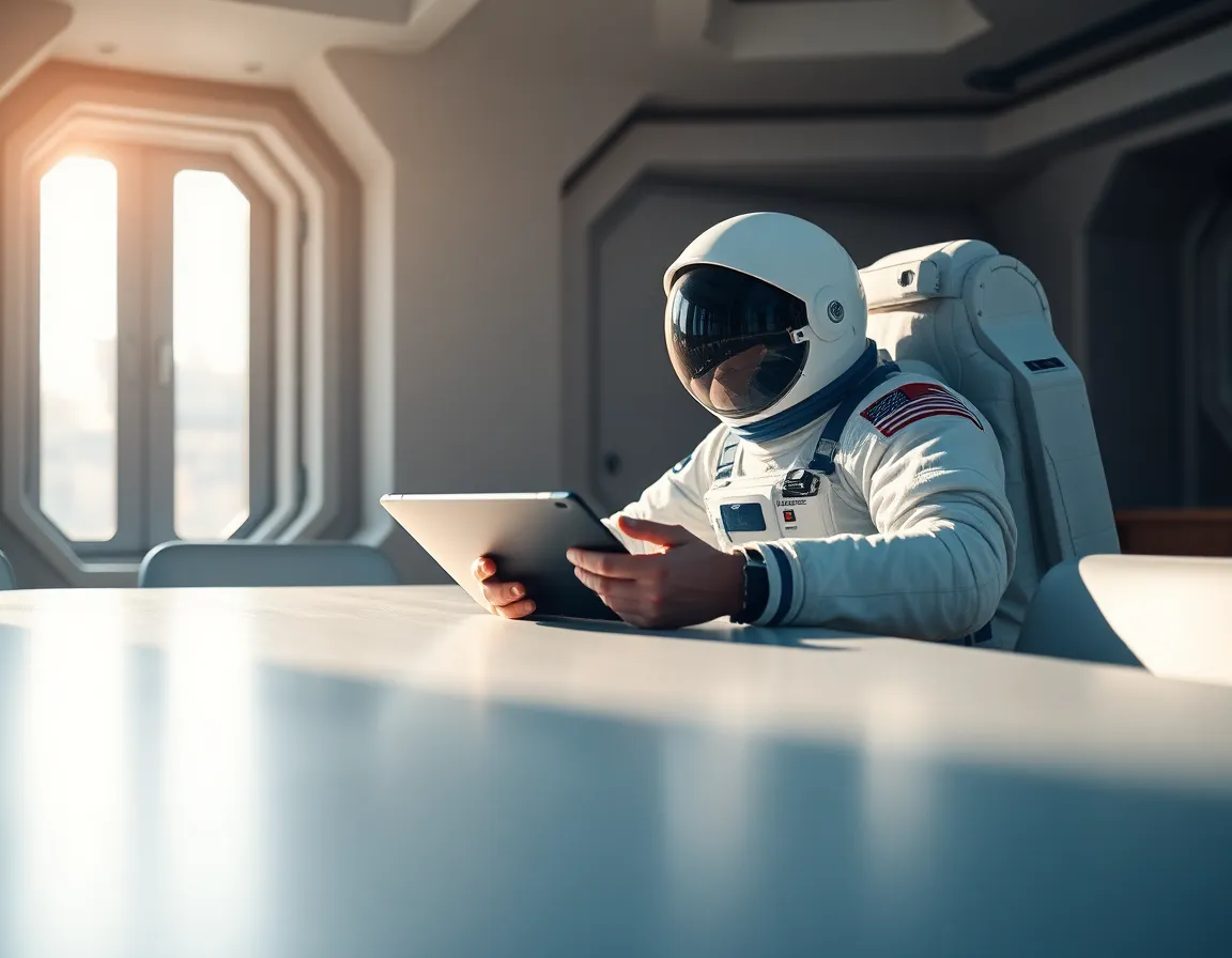 Astronaut Analyzing Data in Habitat