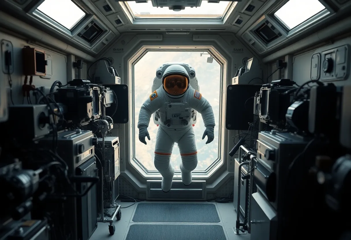 Astronaut Walking on Lunar Surface An astronaut takes exploratory steps on the rugged lunar surface, surrounded by the vast cosmos. The soft daylight from a distant star bathes the scene in a serene glow, illuminating the rough textures of the moon's terrain. This image captures the pioneering spirit of space exploration, highlighting the contrast between the astronaut's advanced suit and the ancient, untouched landscape.