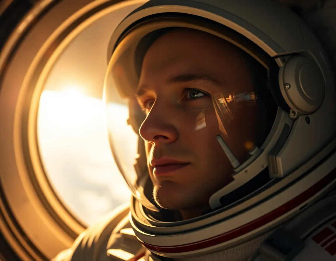 Astronaut Inside Spacecraft with Sunlight