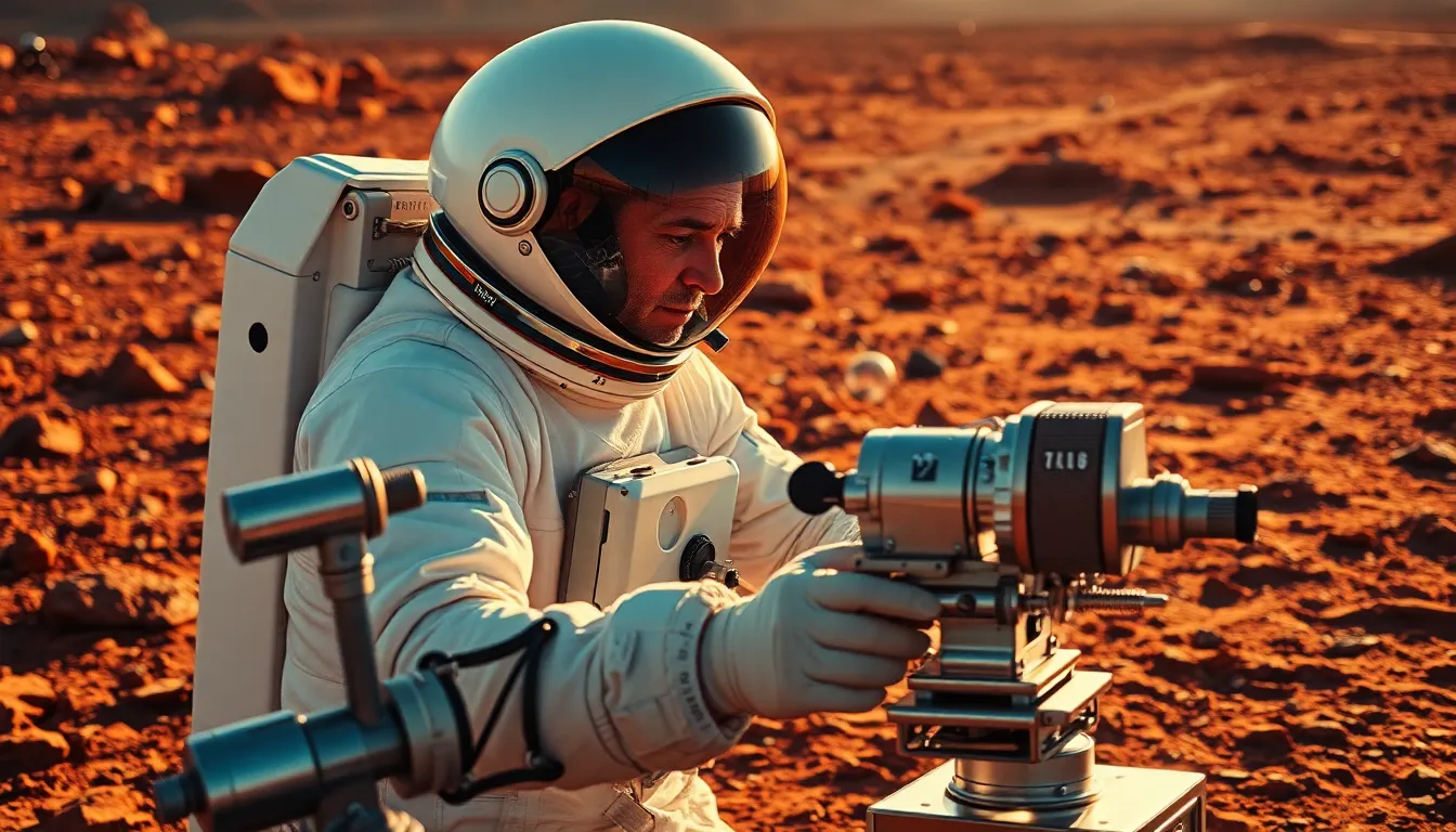 Astronaut Conducting Experiment on Mars