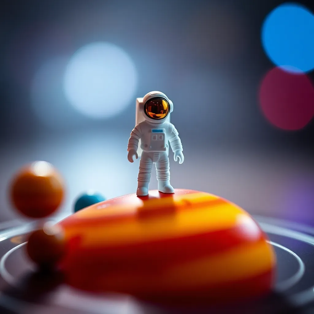 Miniature Astronaut on Solar System Model