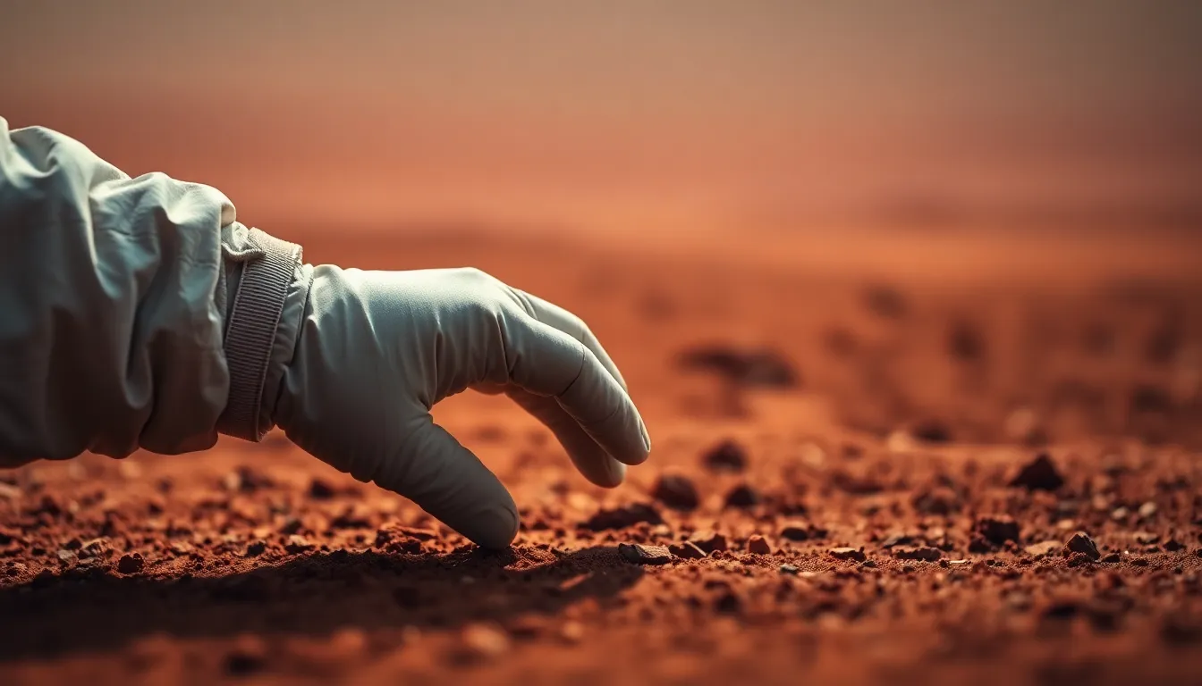 Astronaut Touching Martian Soil