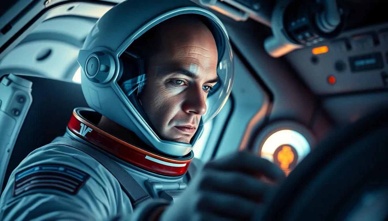 Astronaut Inside Spacecraft Examining Controls