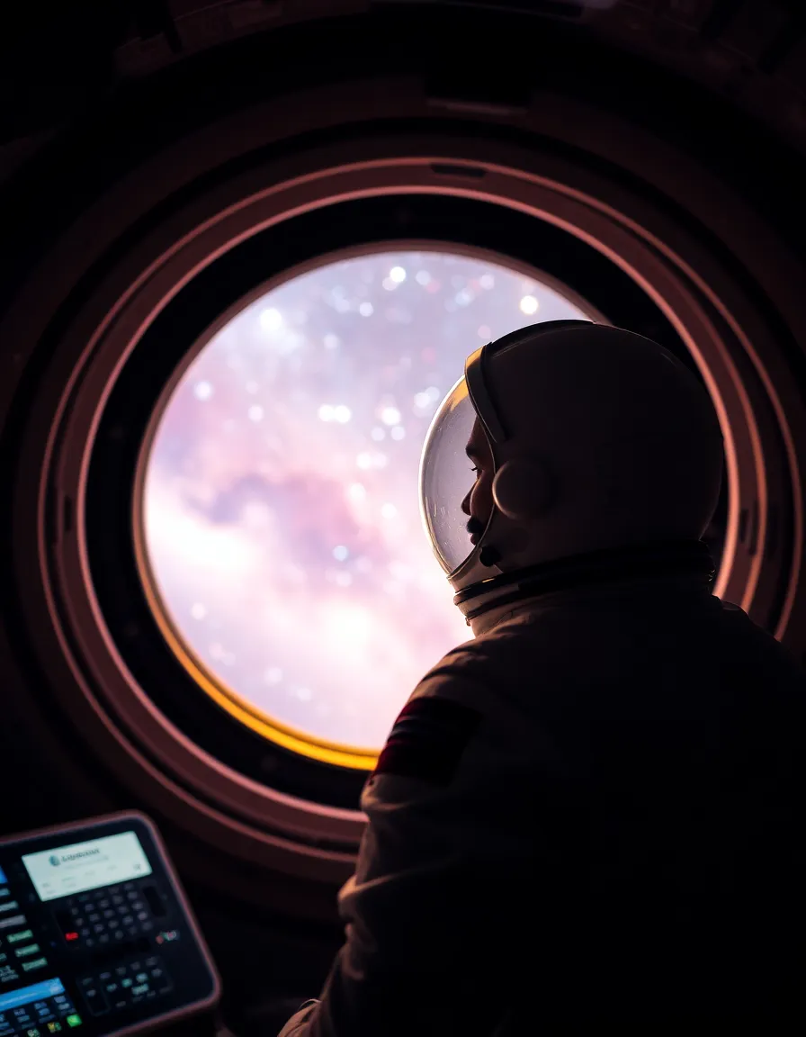 Astronaut Gazing at Distant Galaxies