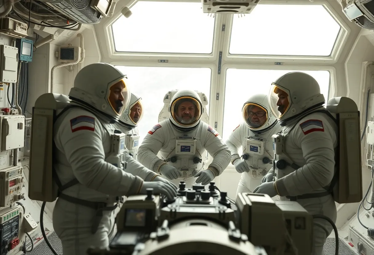 Astronauts Collaborating on Space Station