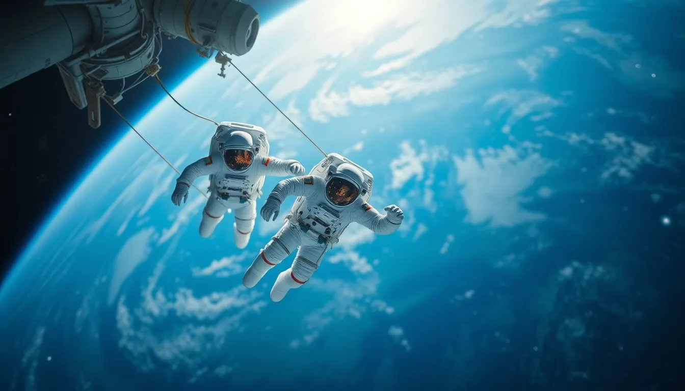 Astronauts Performing Spacewalk