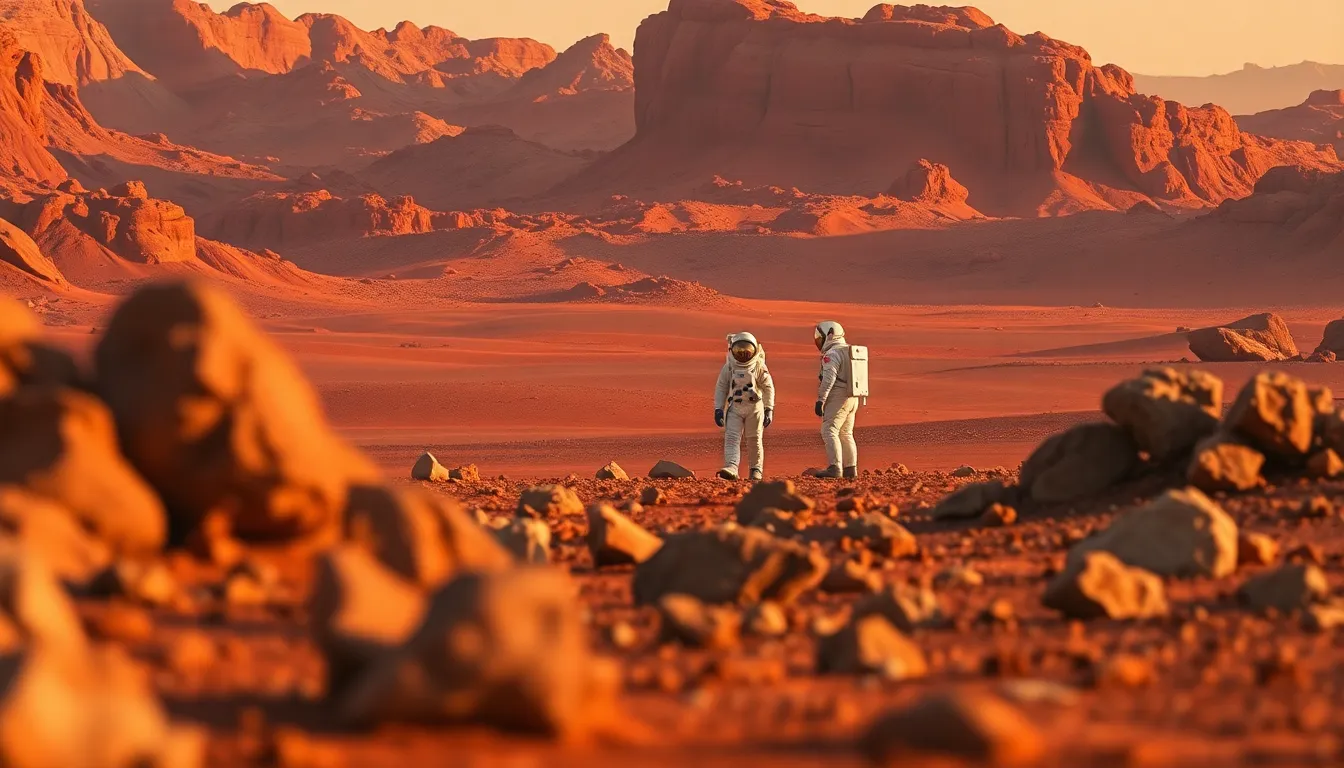 Astronauts Exploring the Martian Landscape