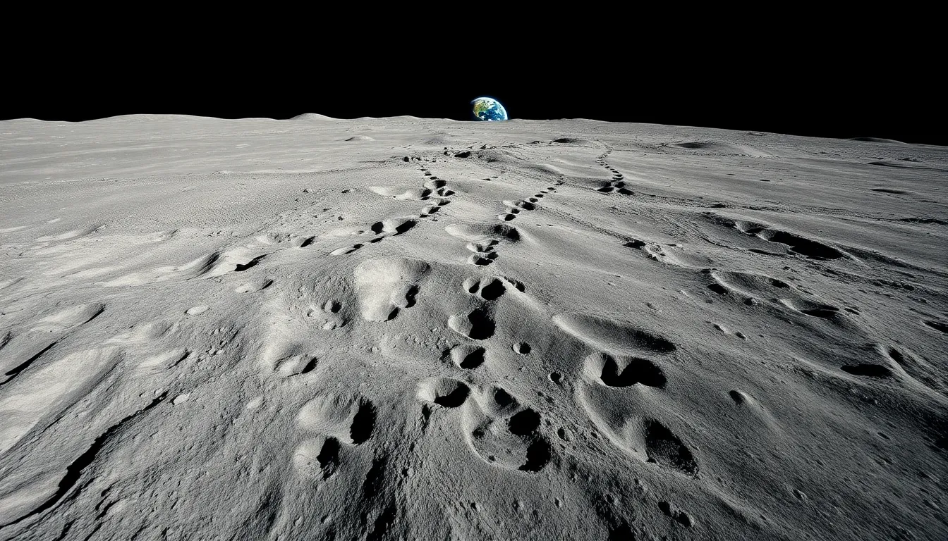 Astronaut Standing on the Moon with Earth View