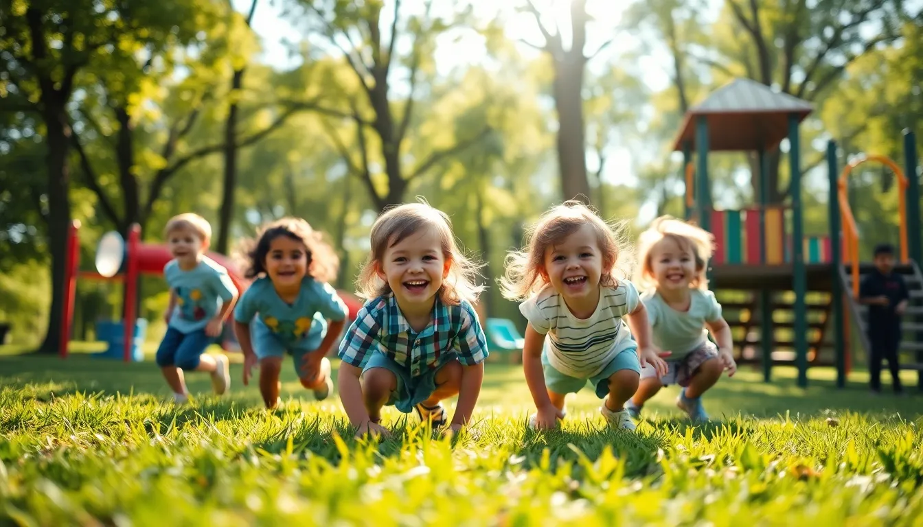 Children Engaging in Augmented Reality Play This dynamic scene features children exploring an augmented reality playground, where digital enhancements intertwine with vibrant outdoor play. The sunlight filtering through the leaves casts a magical glow, adding to the sense of joy and adventure. With a focus on the children's faces, the composition captures the excitement of discovery in an innovative setting.