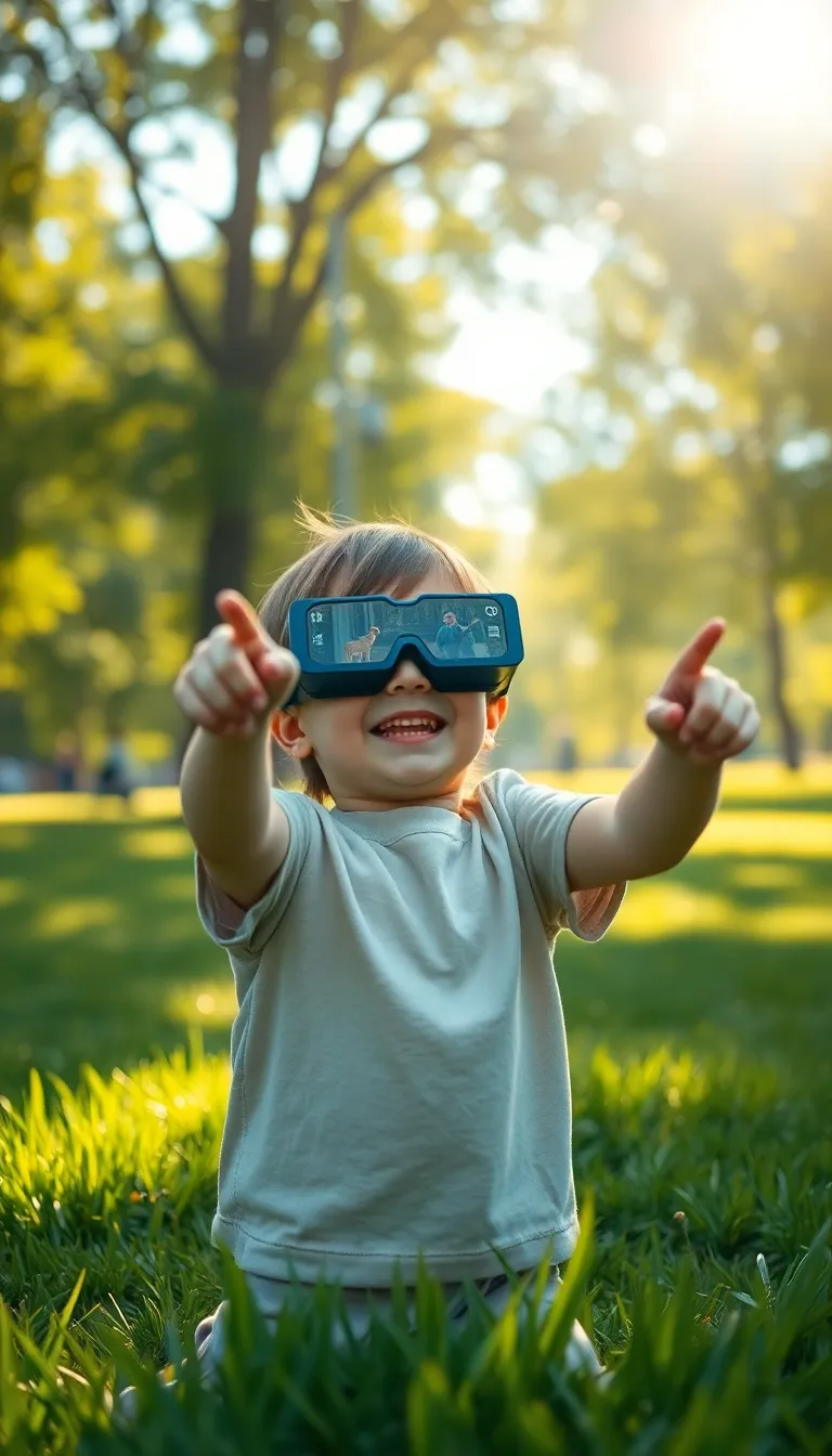 Child Using Augmented Reality Glasses in Park