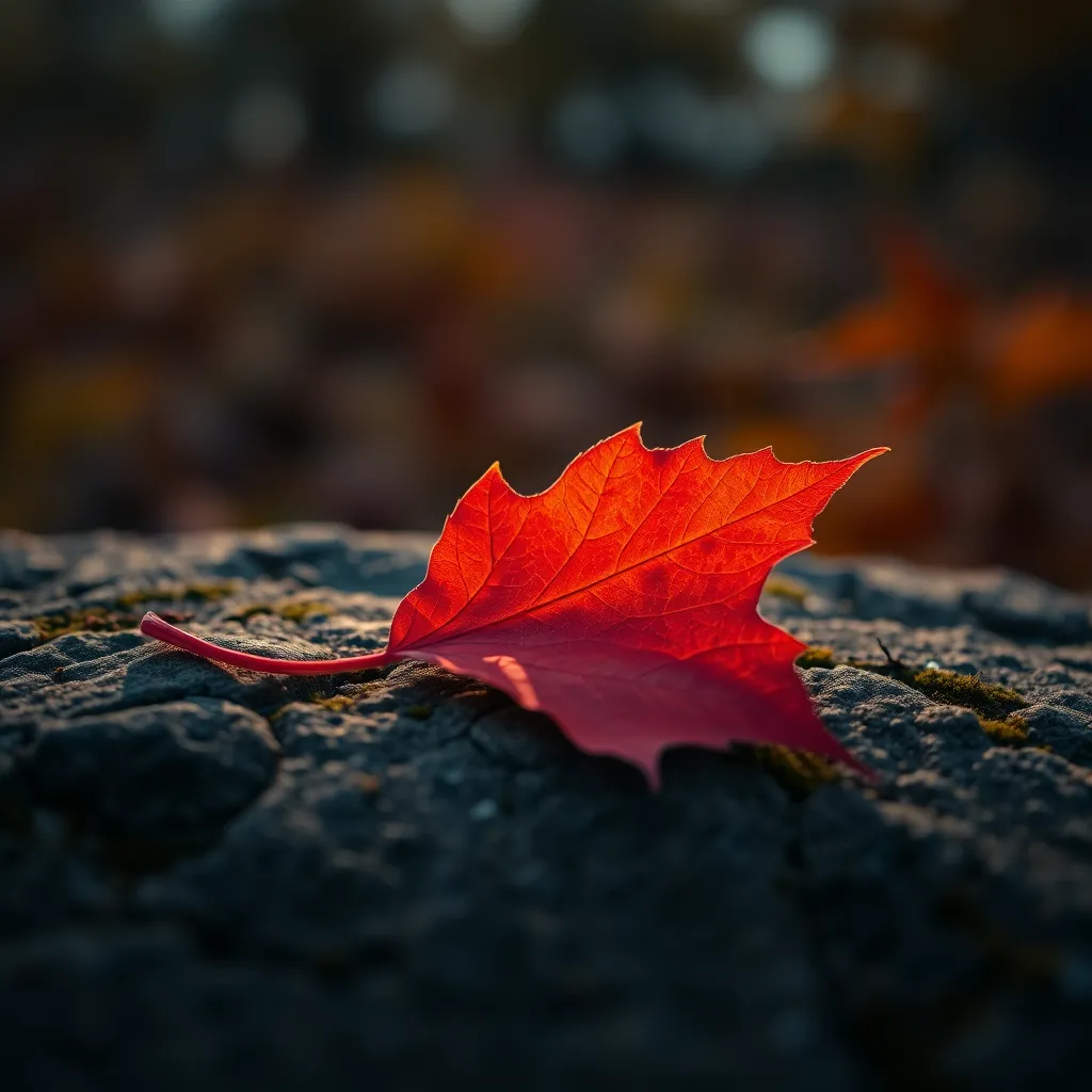Close-Up of Maple Leaf on Stone