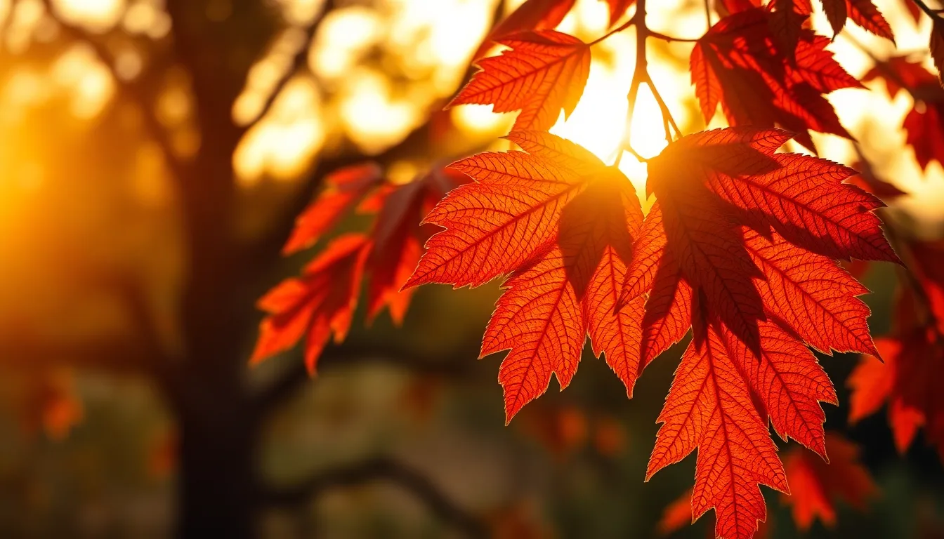 Vibrant Autumn Oak Tree at Sunset