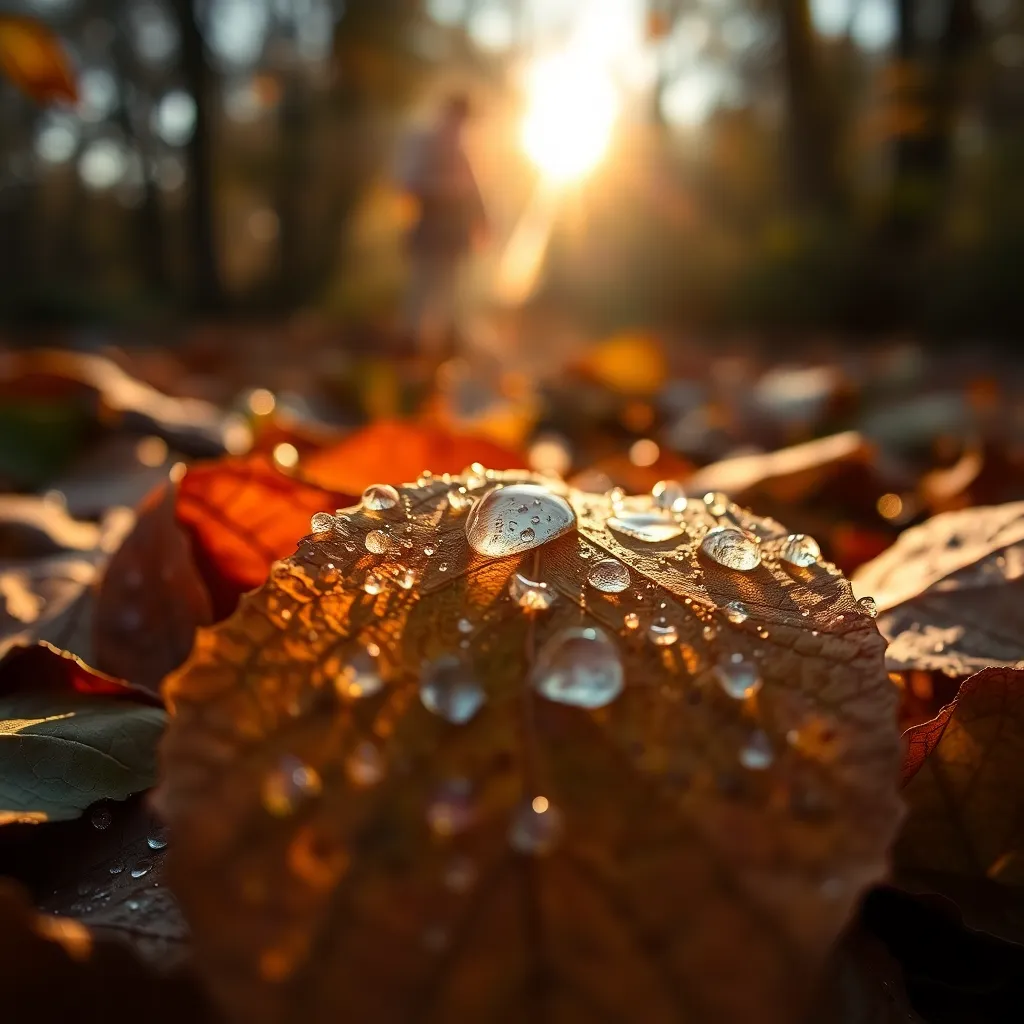 Macro View of Autumn Leaves with Dew