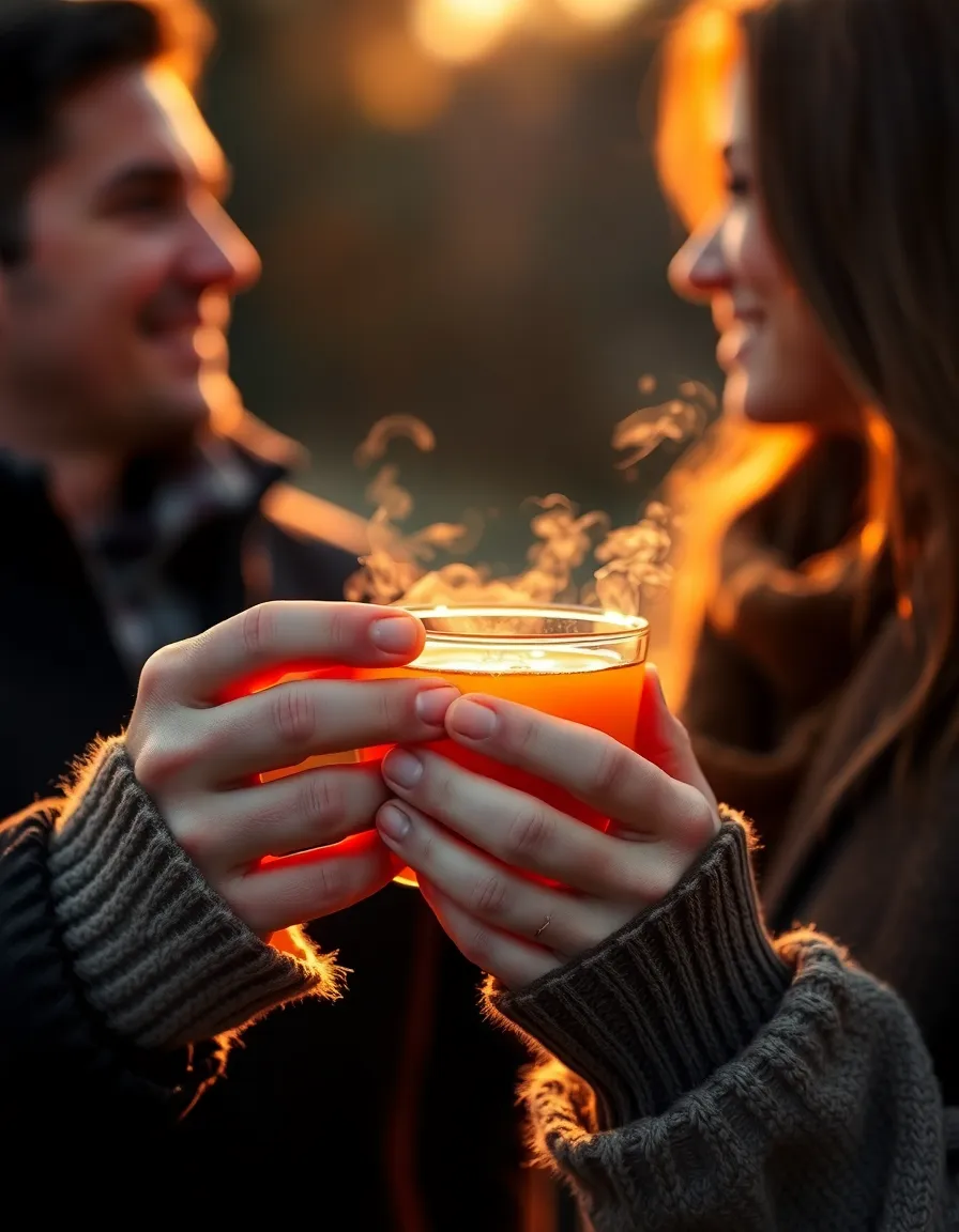 Couple Enjoying Steaming Cider in Autumn Glow