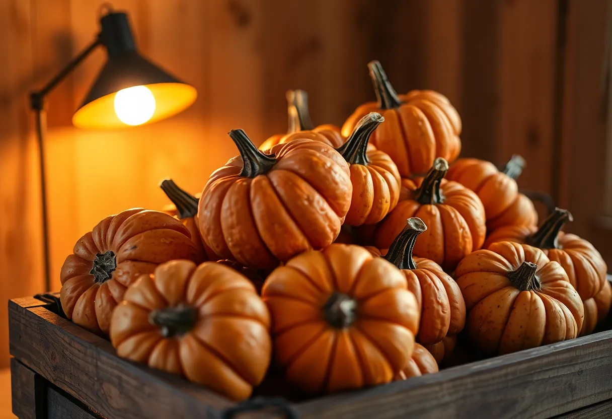 Harvested Pumpkins in Rustic Autumn Setting