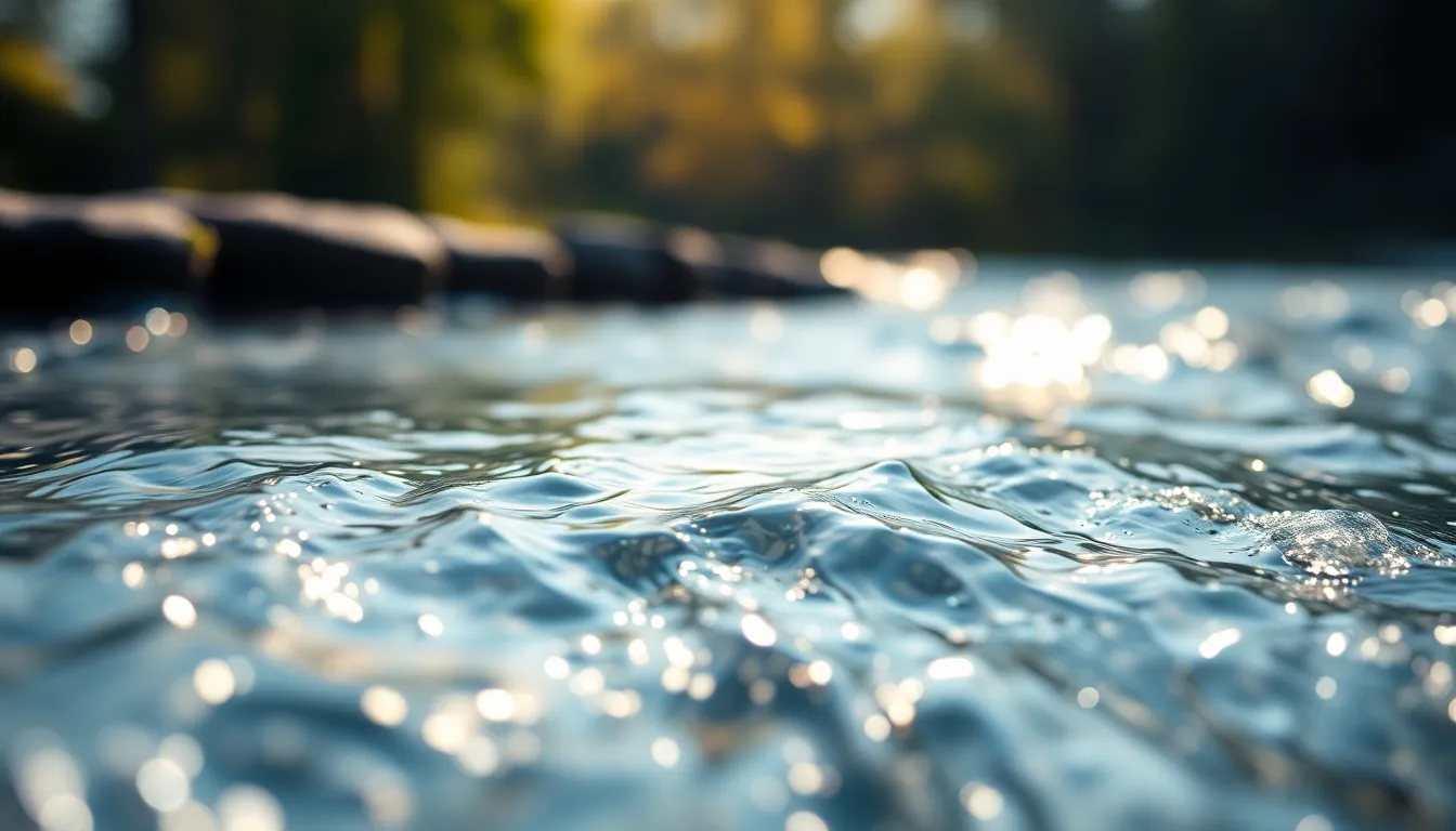 Vibrant Flowing Water Abstract Background This stunning abstract image captures the essence of flowing water, illuminated by warm afternoon sunlight. The vibrant colors and shimmering surfaces evoke a sense of motion and tranquility. The shallow depth of field highlights the rippling texture while maintaining a painterly blur in the background, creating a captivating background perfect for diverse applications.