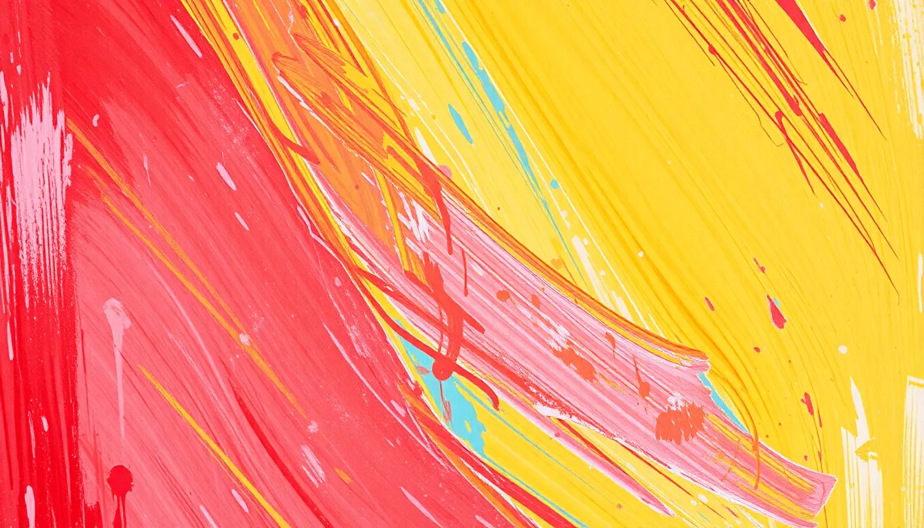 This vibrant image features an abstract background made up of colorful brush strokes, resembling a lively canvas painting. Soft, diffused lighting enhances the vivid hues, creating an energetic and dynamic atmosphere. The mix of reds, yellows, and pastels creates an inviting yet playful mood. The centered composition allows for a thorough appreciation of the intricate textures and details within the strokes, making it suitable for artistic projects or as an engaging backdrop.